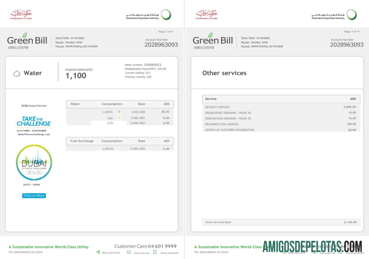 imprimível Modelo de conta de serviços públicos da Autoridade de Eletricidade e Água dos Emirados Árabes Unidos em formato Word e PDF (4 páginas) 3 4